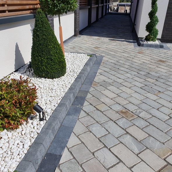 silver grey block paving mixed sizes